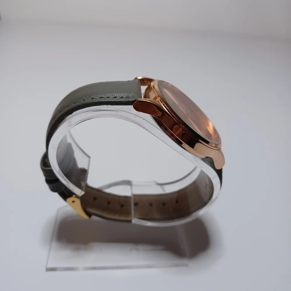 MONROE Ladies Classique Rose Gold Tone Solerose Gray Leather Quartz Watch - Picture 4 of 7